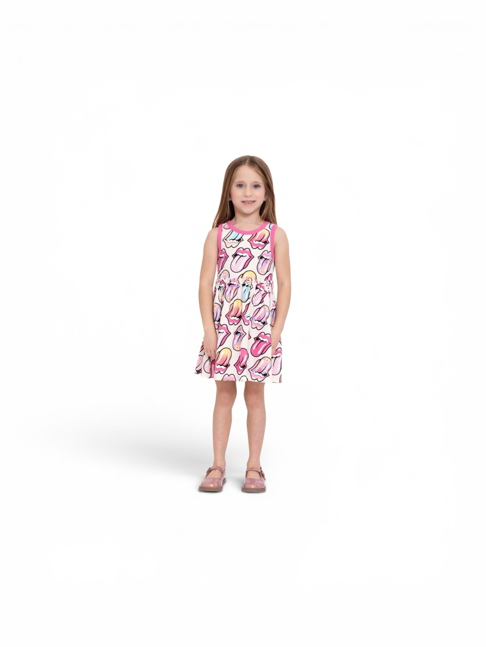 the Rolling Stones Pink and White Lip Print Tank Top